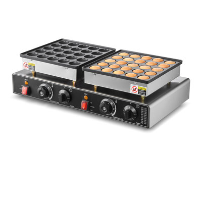 Commercial Electric Poffertjes Maker with Dual Control, 50-Count Non-Stick Mini Dutch Pancake Grill