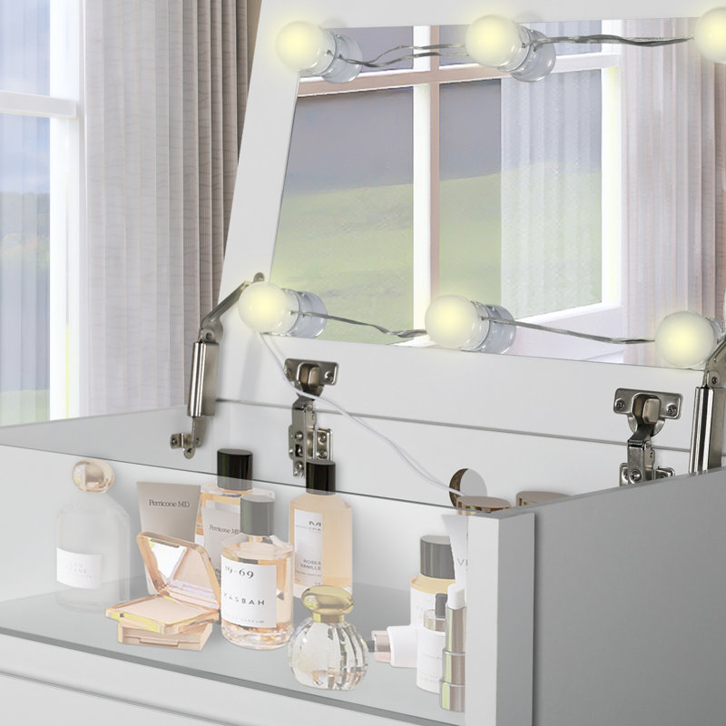 Coiffeuse 3 en 1 avec miroir à DEL et 4 tiroirs H 47,4 po