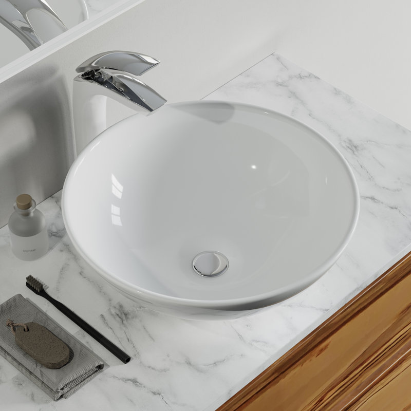 Dowell 16" Ceramic Round Vessel Sink, Gloss White
