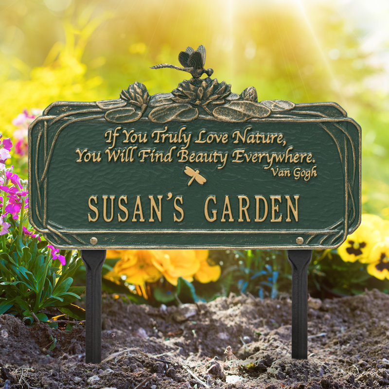 Dragonfly Quote Personalized Garden Sign, Green/Gold, Yes