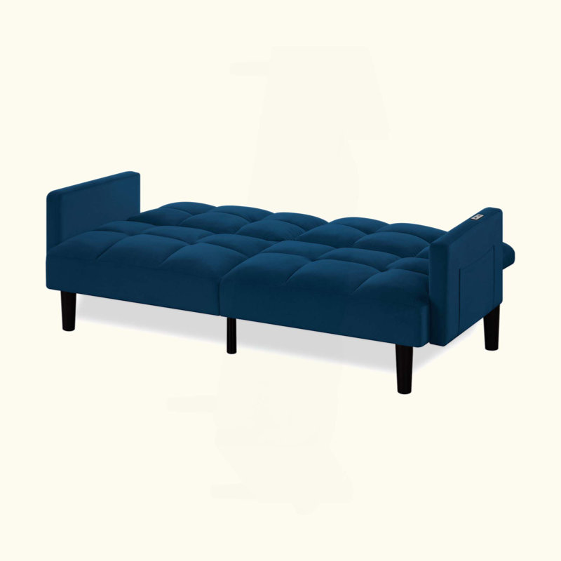 Velvet Futon Couch, Marine