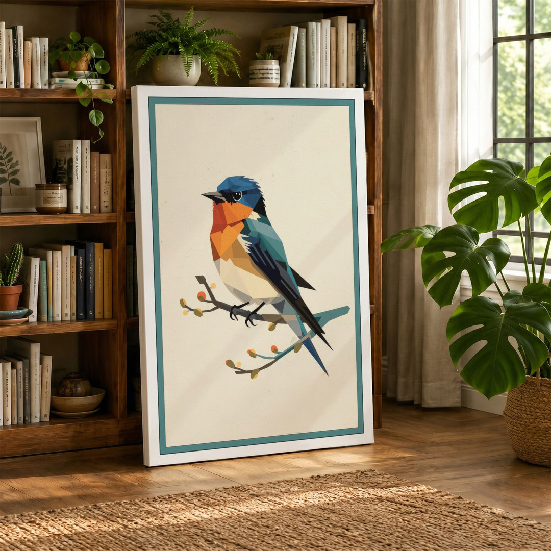 Perched Songbird Botanical Canvas Art Print