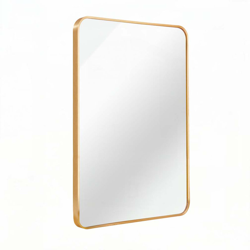 Metal Framed Rectangular Bathrrom Mirror for Wall, 30" x 22", Gold, Rectangle