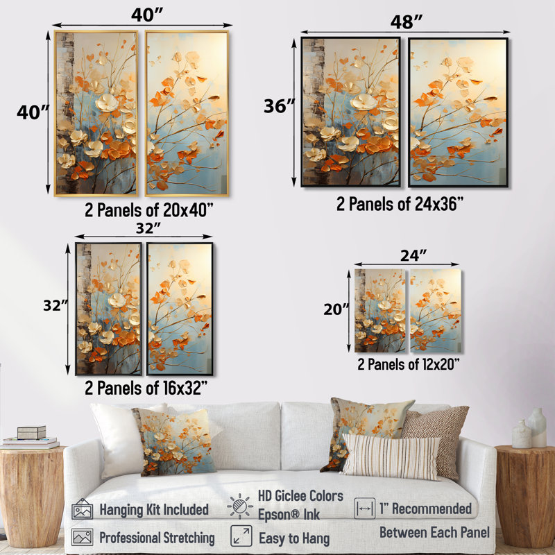 Or et feuilles d'oranges dans la brise II - feuilles, art mural, H 40 po x l 40 po, Impression encadrée flottante