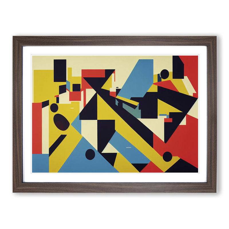 Retro Suprematism Vol.2 1 Piece Single Picture Frame Wall Art, 25cm H x 34cm W x 2cm D, Walnut Framed