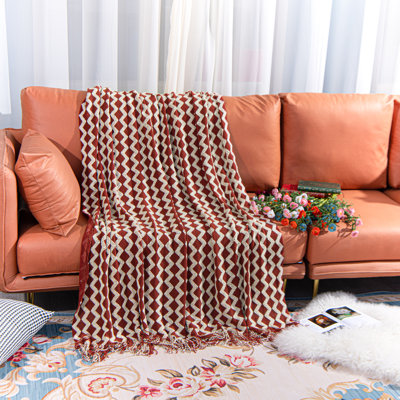 Acrylic Knitted Throw Blanket, Lightweight and Soft with Tassels, Wave - NTBAY