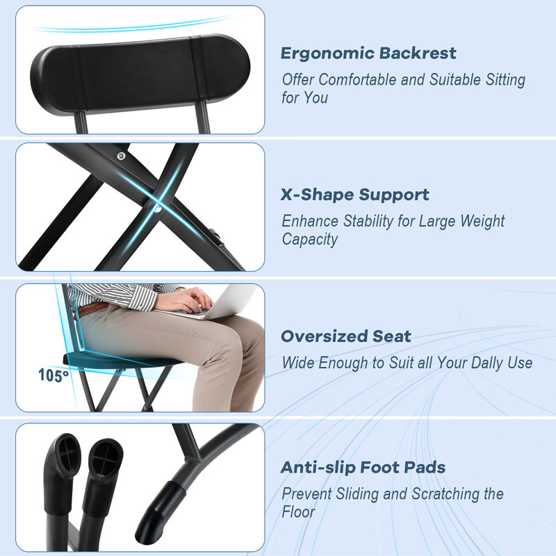 Costway Plastic / Resin Folding Chair Set, Black