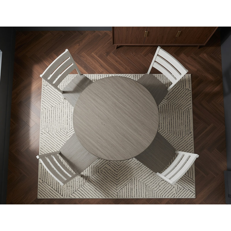 Hermelindo 5-Piece Round Extendable Solid Wood Dining Set White and Grey