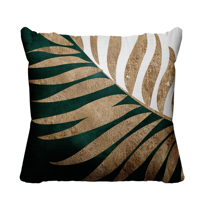 Floral Outdoor Reversible Throw Pillow, 15W" x 15H", Emerald/Gold/White
