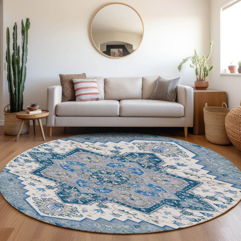 Bellaya Blue Washable Indoor-Outdoor Rug - , 8' x 8'