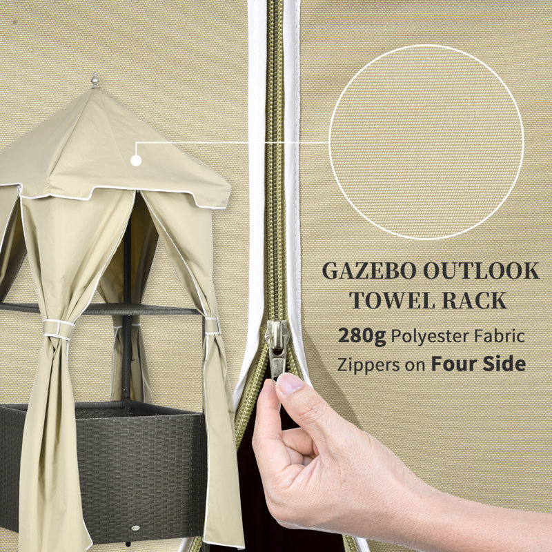 Outsunny 34.25'' W Water Resistant Wicker Towel Valet with Wheels, Beige