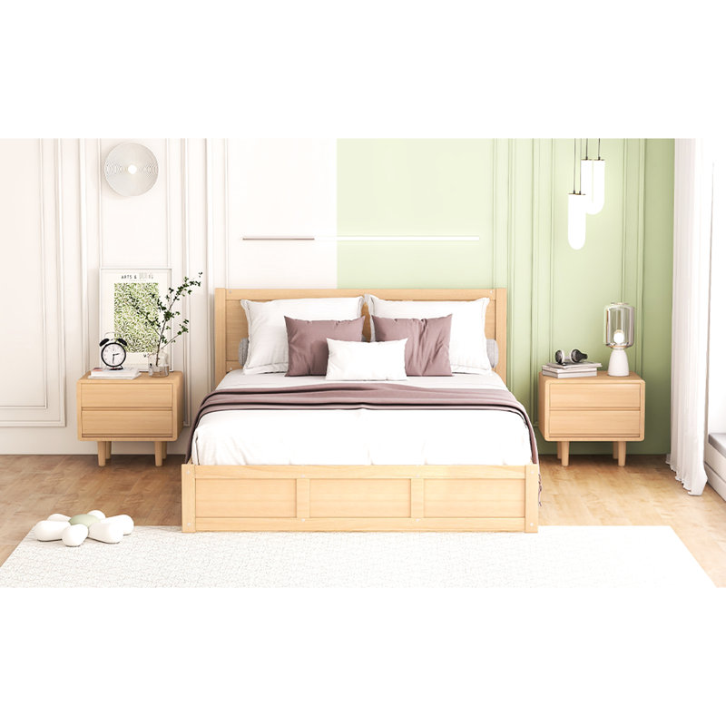 Grand lit plateforme en bois avec rangement et 2 tiroirs - assemblage simple et intemporel