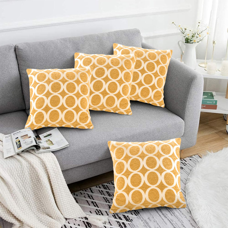 Broward Oh Geometric Cushion with Filling, Ochre, 55cm H x 55cm W x 15cm D