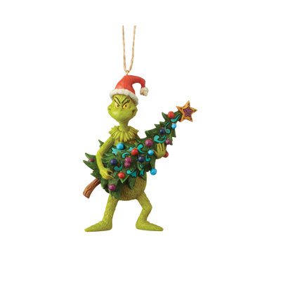Dr Seuss le Grinch Jim Shore Dr Seuss Grinch tenant un arbre suspendu à un arbre de Noël 5 po