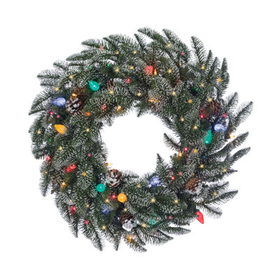 24" Frosted Pre-Lit Wreath