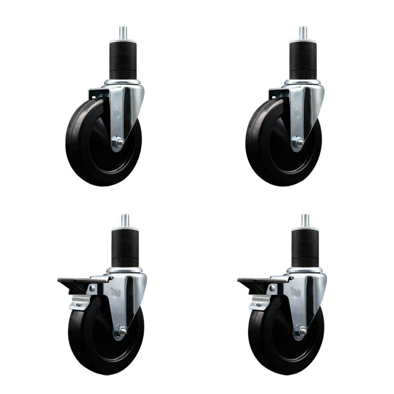Ensemble de roulettes extensibles en caoutchouc dur avec roues pivotantes 2 freins SCC PLB 5 po x 1-3 / 4 po