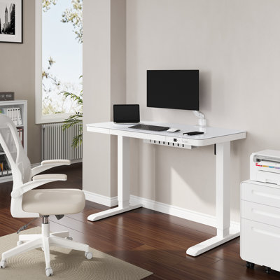 Vetra Glass Standing Desk with USB C Chargers and Cable Management Tray