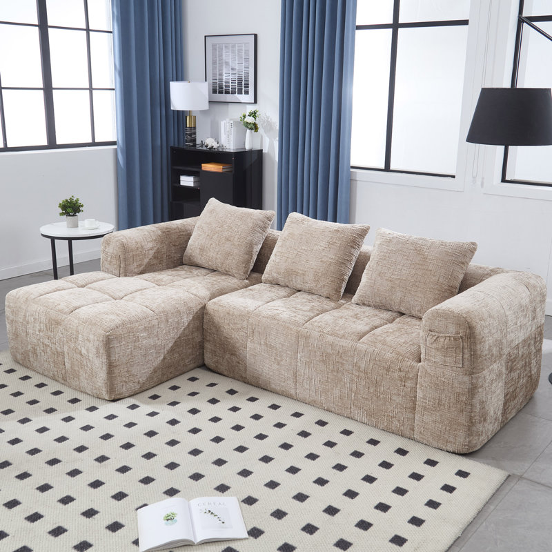 Modular Sectional Sofa, Modern Modular L-Shaped Sofa With Chaise Longue, Equipped With Small Side Pockets And Free Of Compression During Installation.