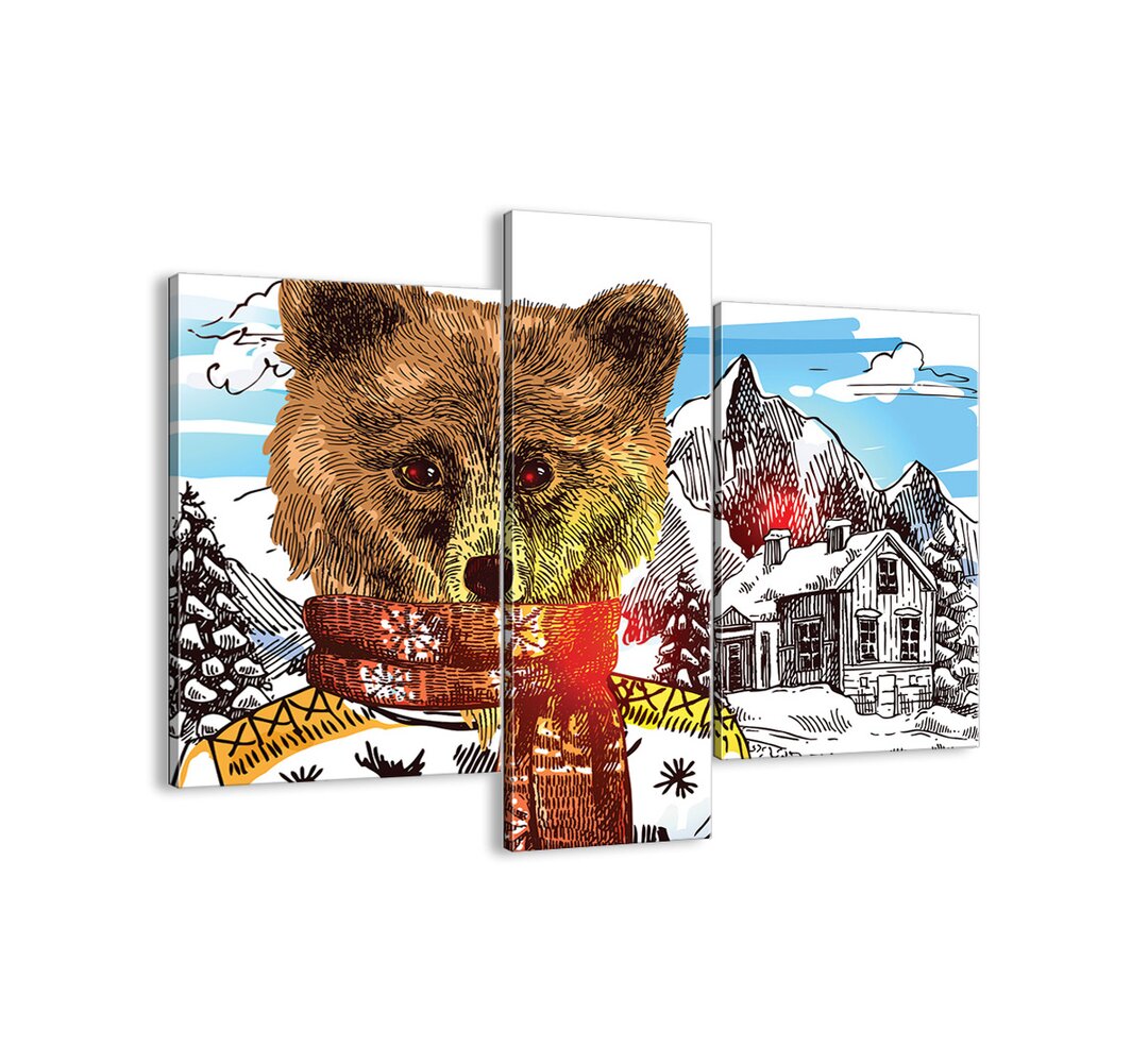 3-tlg. Leinwandbilder-Set - Grafikdruck „Bear Cub's Hut”