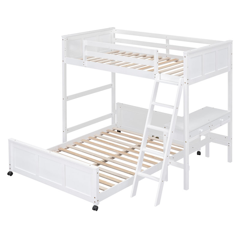 Lit superposé avec bureau, Blanc, Simple sur double