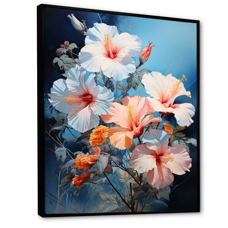Impression romantique sur toile «Hibiscus romantique» Aransas II, Cadre flottant noir, H 40 po x l 30 po x P 1,5 po