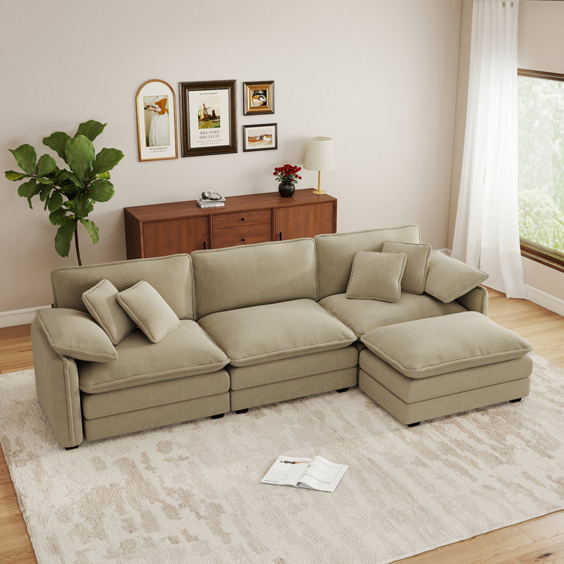 Ensemble de salon, canapé en L, canapé en velours côtelé, pour le salon, Camel Corduroy, 33.8" H x 115.3" W x 57" D