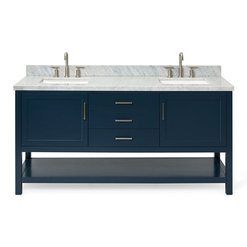 Ensemble de meuble-lavabo double 73 po Abby, Bleu minuit, Forme rectangulaire
