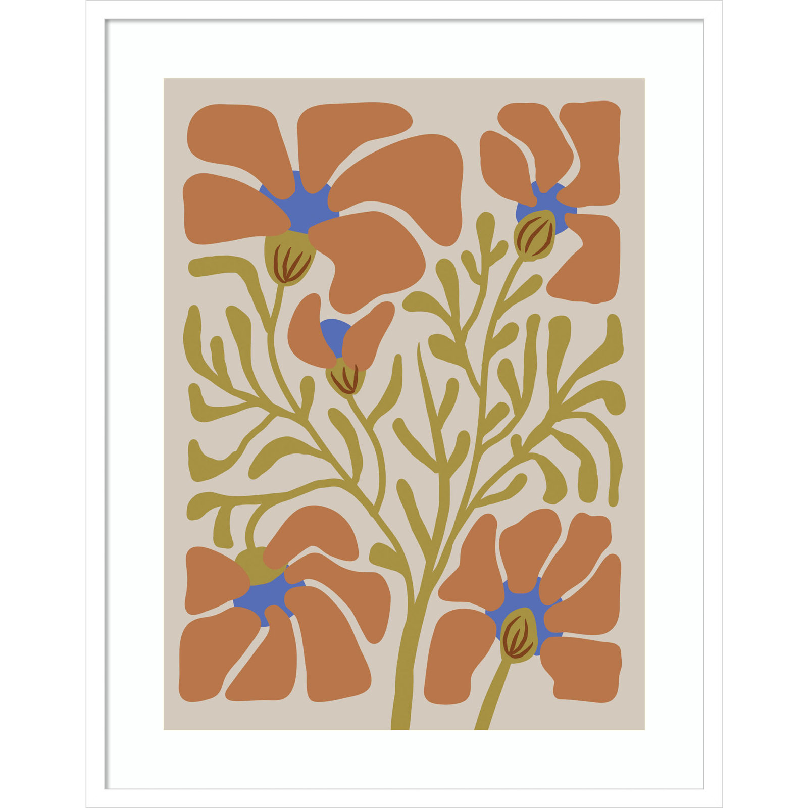 Expressive Abstract House Plant Orange Print, White, 33" H x 26" W x 1" D