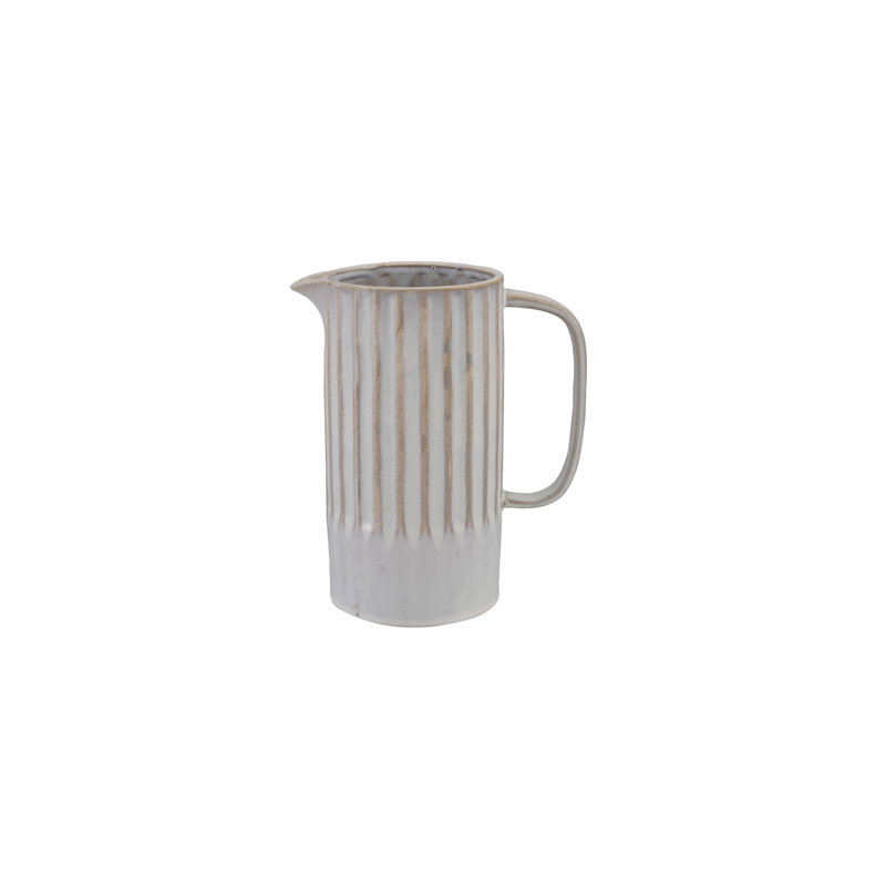 Stoneware Ribbed Pitcher In Reactive Glaze