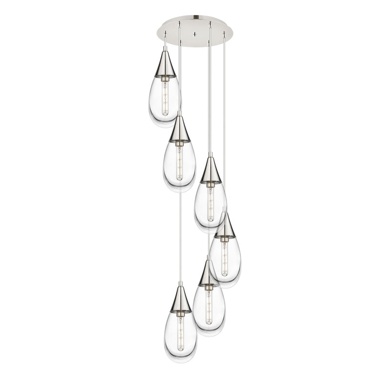 Luminaire suspendu grappe 6 lumières Radel, Transparent, Nickel poli