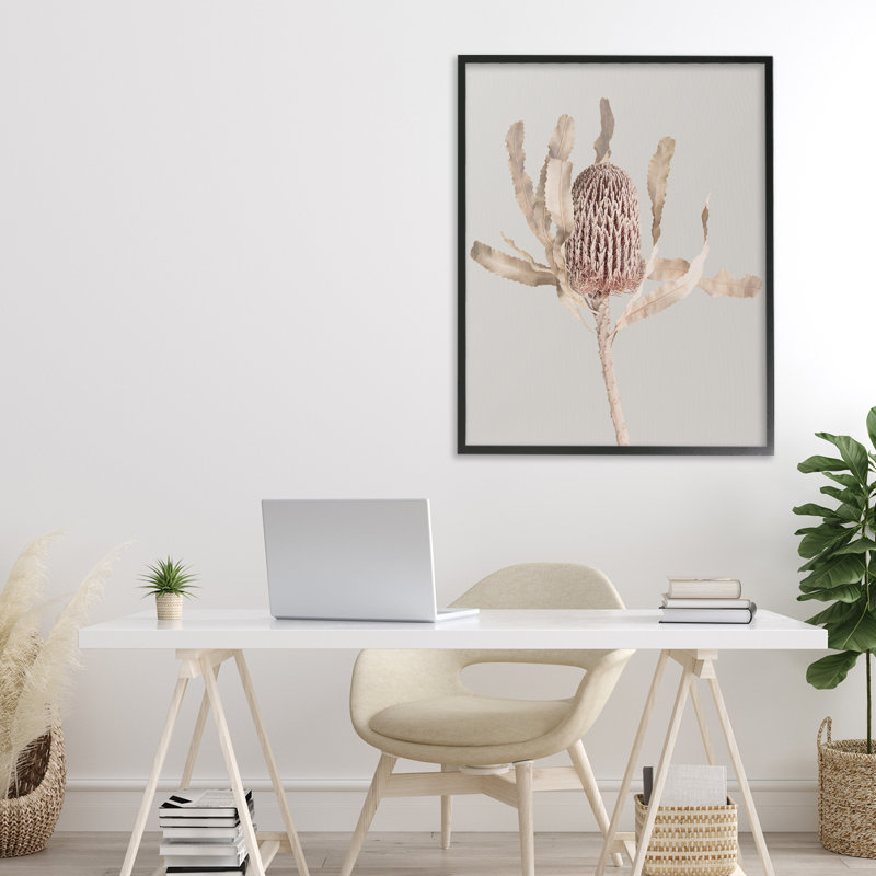 Giclée botanique australienne Banksia, design de Sissi et Seb, H 30 po x l 24 po, Giclée encadrée noir minuit