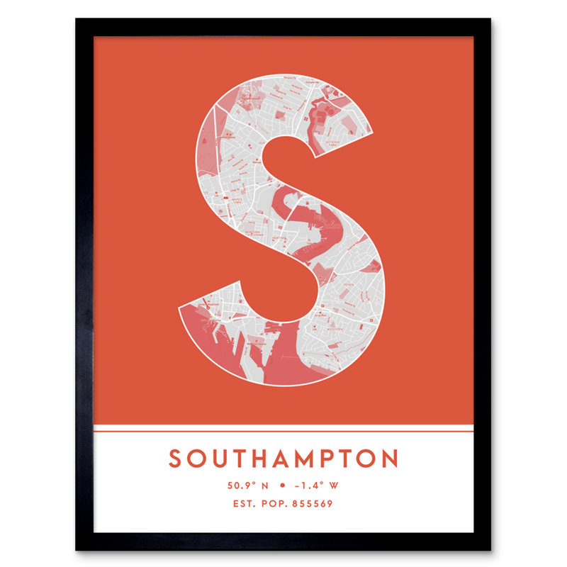 Southampton City Map Southampton Orange by Wee Blue Coo - Single Picture Frame Typography