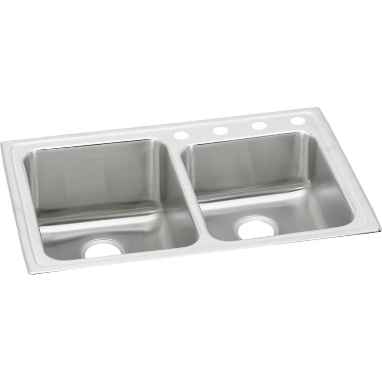 Lustertone 33" L x 22" W Double Basin Drop-in Kitchen Sink with Drain Assembly