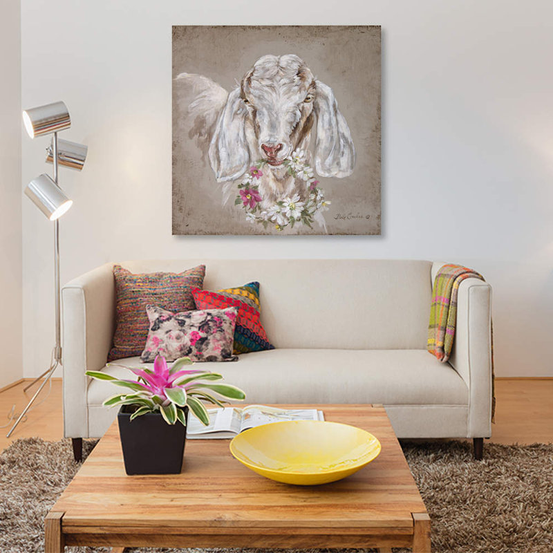 Goat With Wreath by Debi Coules - Painting on Canvas, 45.72 cm H x 45.72 cm W x 1.91 cm D, Wrapped Canvas