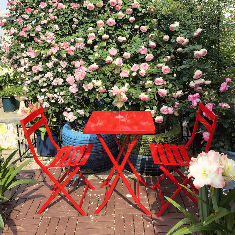 Ensemble bistro 3 pièces de table carrée pliable et chaises, Rouge