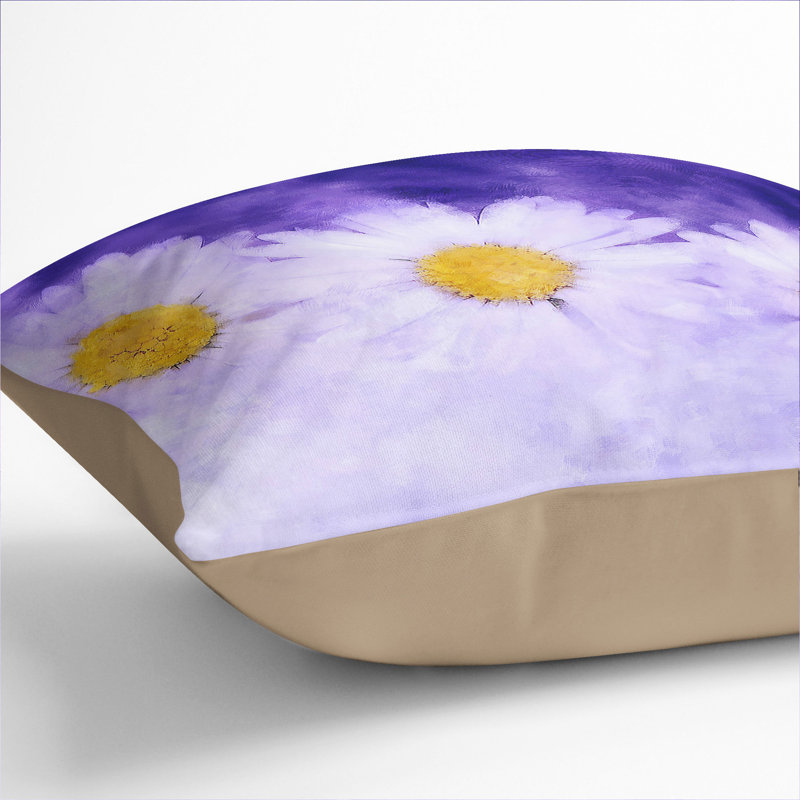 Three White Daisies Scatter Cushion with Filling, 55cm H x 55cm W x 20cm D, Stone
