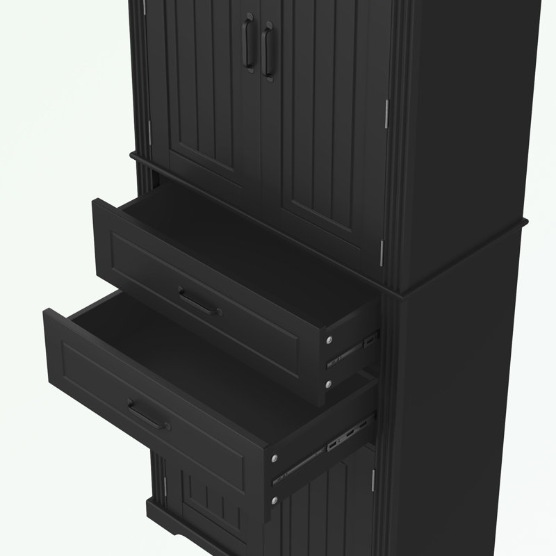 Storage Cabinet with 2 Drawers with Slide Rails and Adjustable Shelf, Black