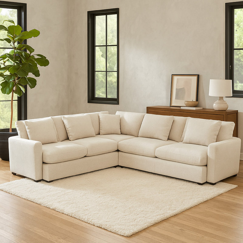 Canapé modulaire carré 3 pièces Arcy, Mélange de polyester blanc crème, H 35 po x l 195 po x P 123 po