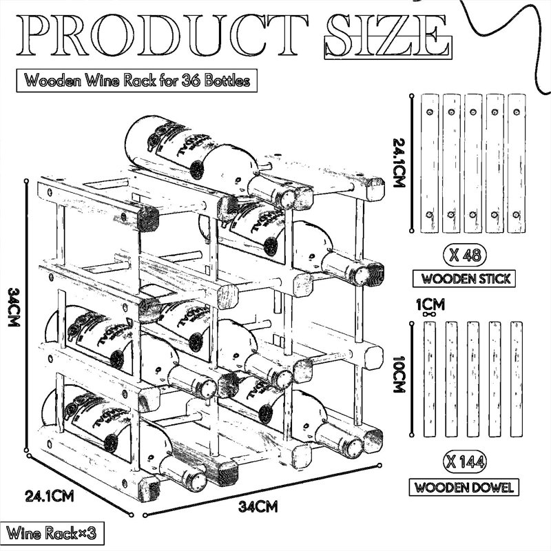 Rangement modulaire empilable en bois pour 36 bouteilles, assemblage pour comptoir, armoire, cuisine, bar ou restaurant