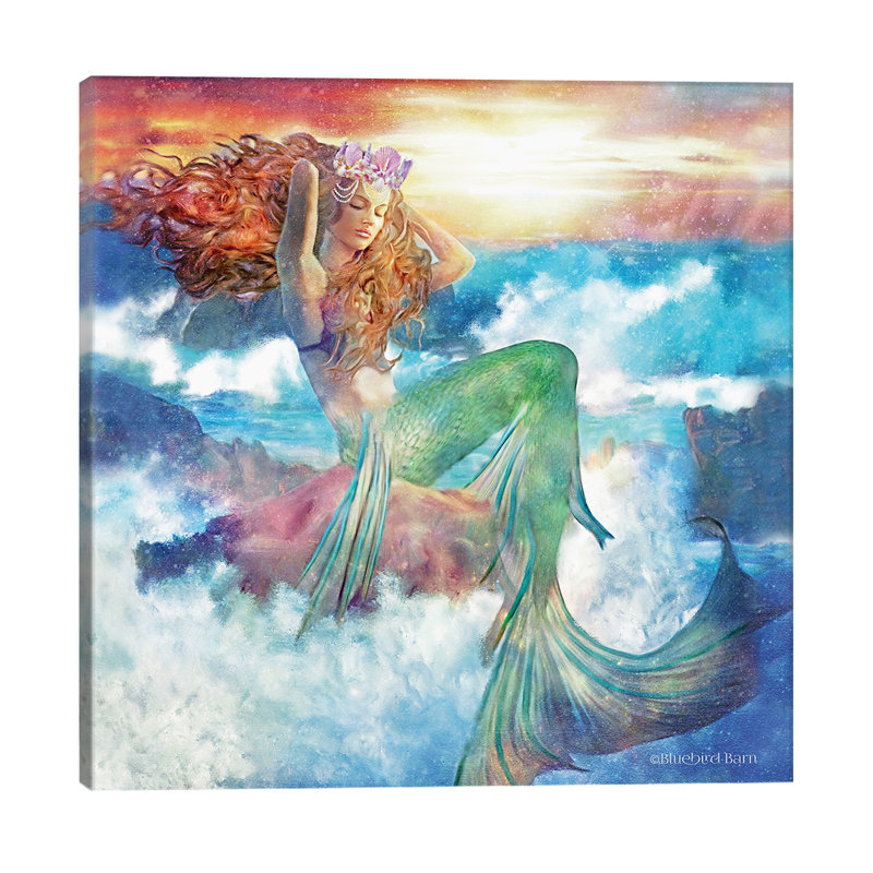 Sunset Mermaid by Bluebird Barn - Print on Canvas, 30.48 cm H x 30.48 cm W, No Frame