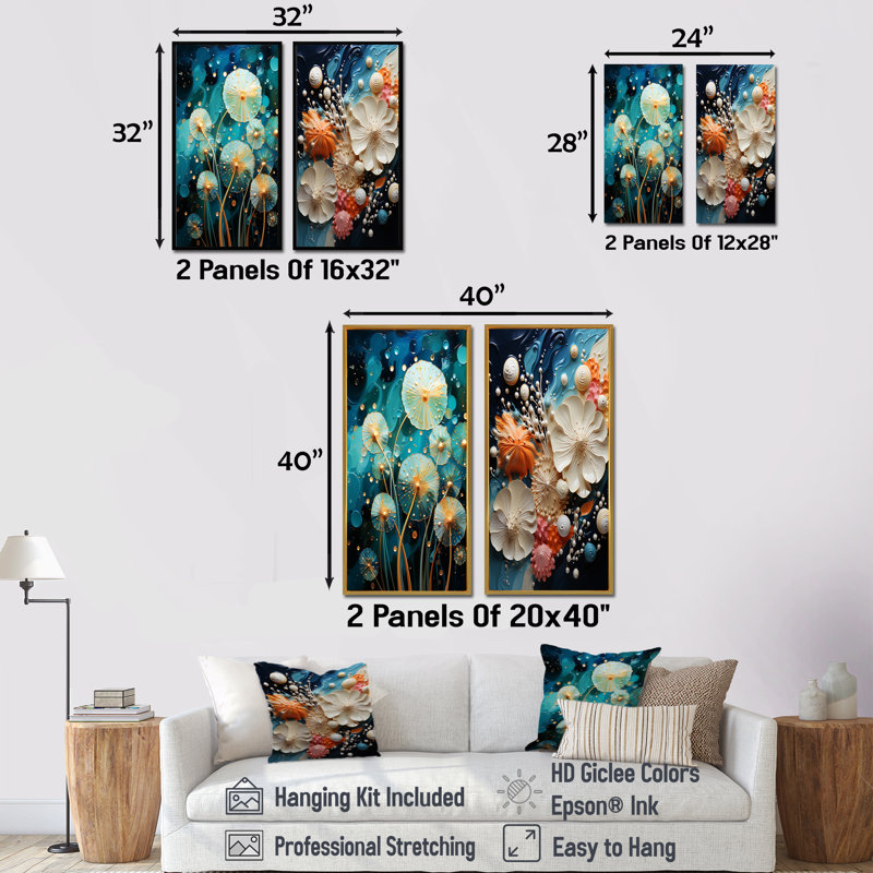 Seacreature Reflections - Abstract Botanicals, ensemble de 2 toiles d'art mural, H 28 po x l 25 po, Cadre noir
