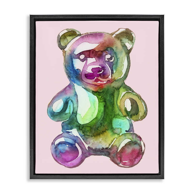 Cadre flottant à motif d'ours chromatique, design par Lil 'Rue, Cadre flottant noir de jais, H 21 po x l 17 po