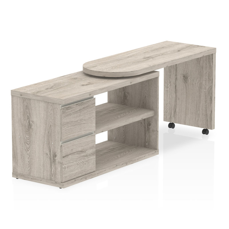 Qichen L-Shape Computer Desk, Grey/Oak