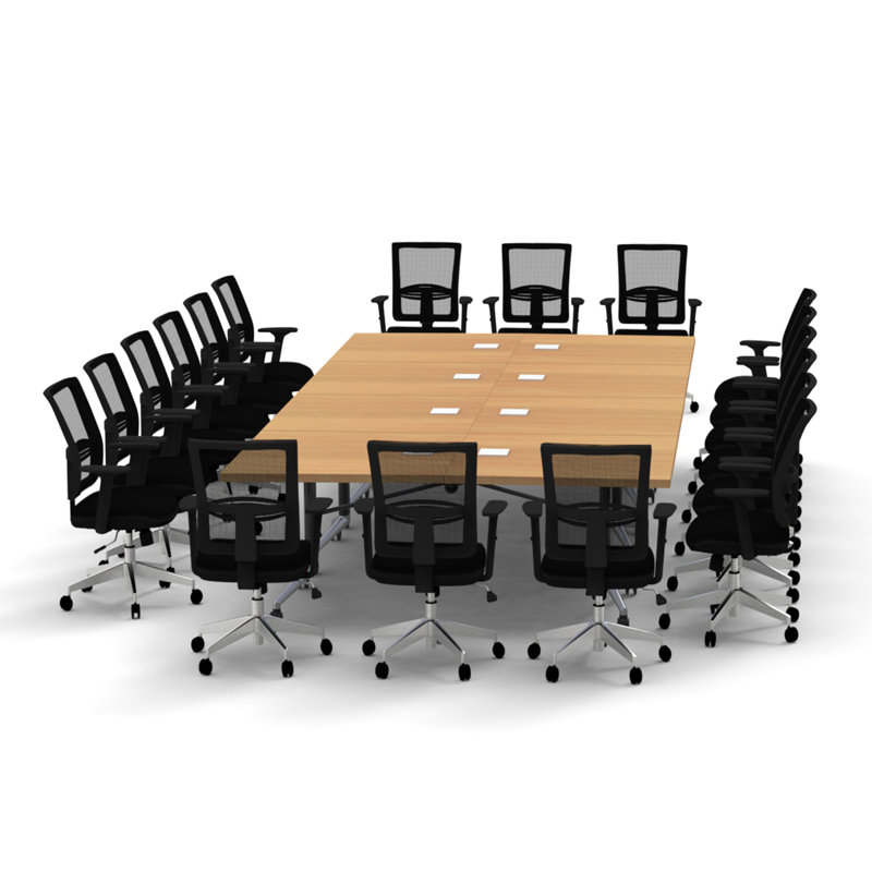 Rectangle 18 Person 80'' L Training Table and Chair Set with Casters, Beech