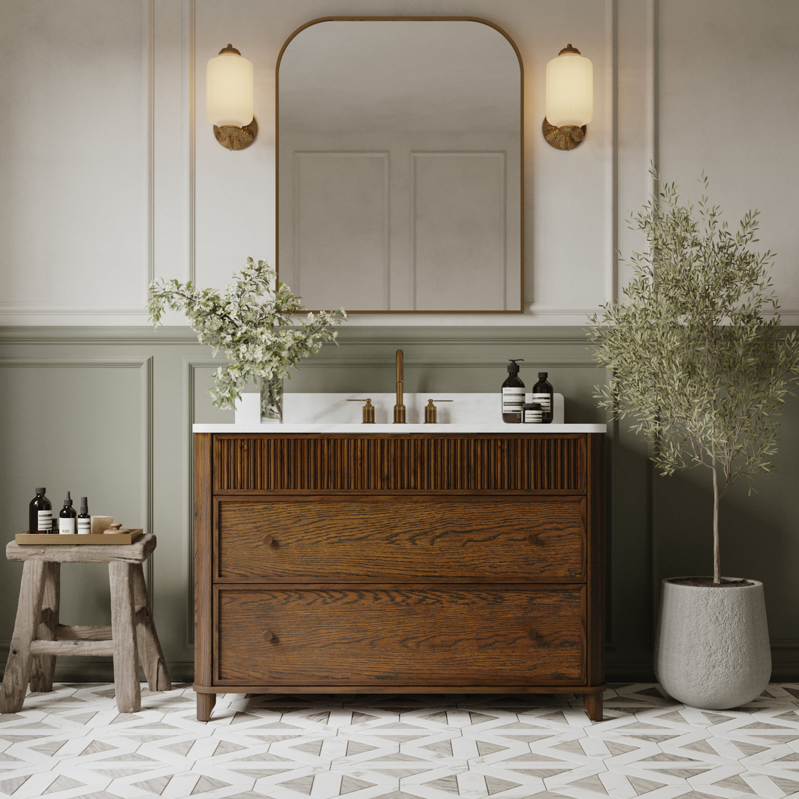 Kennedy Oak Single Bathroom Vanity, 48", Enhanced Brown Oak