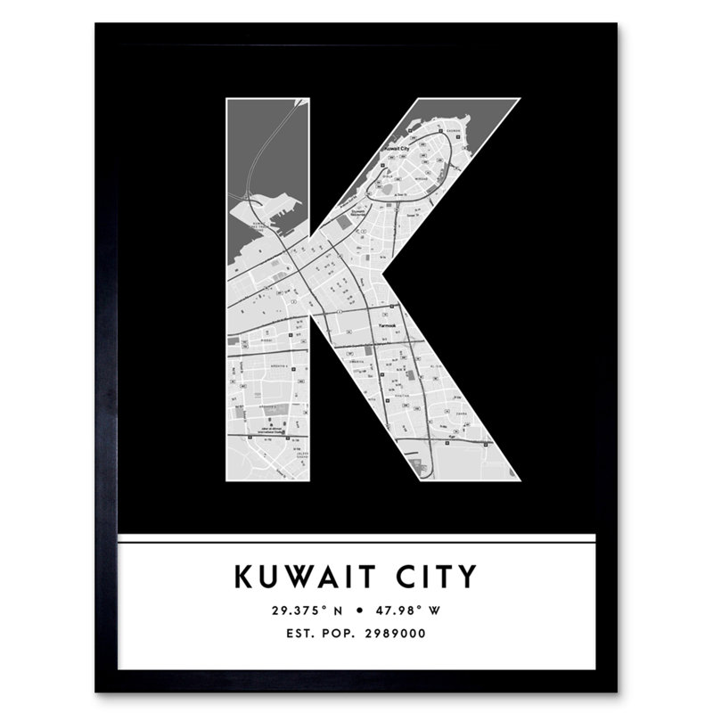Kuwait City City Map Kuwait City Kuwait City Map Black And White - Single Picture Frame Typography