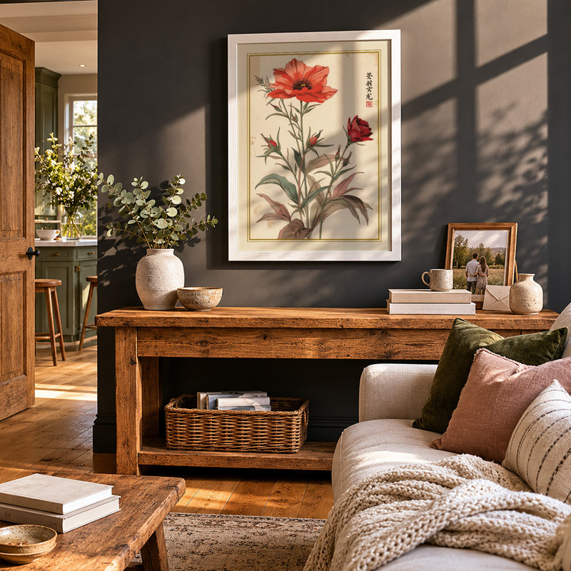 Carnation Study Botanical - Framed Print, A2 - 59.4 x 42.0 cm, White