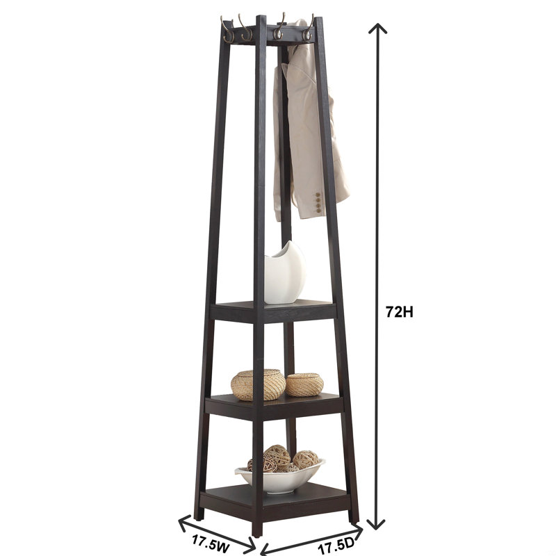 Coat Rack W/ 3-Tier Storage Shelves, Black