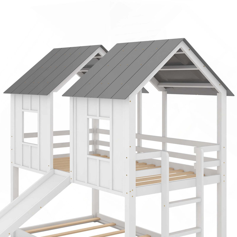 House Bunk Bed With Slide And Windows
