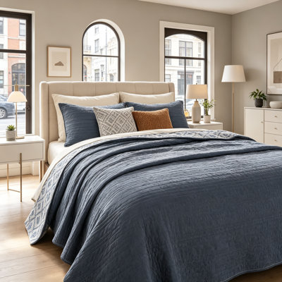 Ensemble de couette réversible en velours bleu, taille king